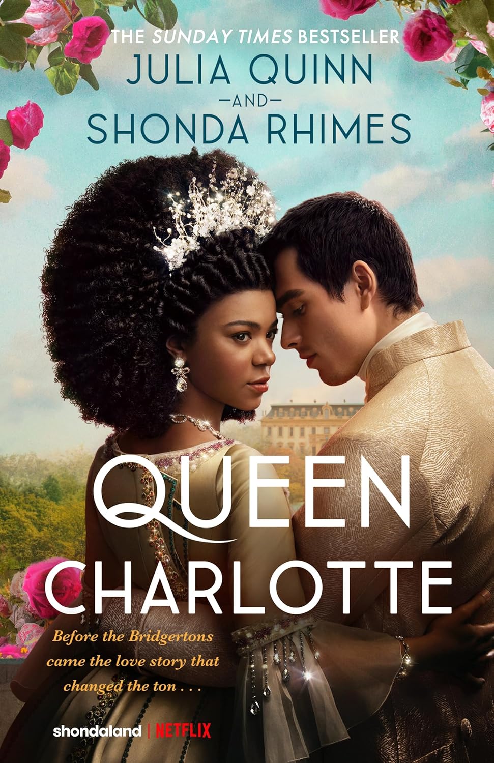 Book cover of 'Queen Charlotte' featuring two people in formal attire with flowers and a castle in the background. For online book buying throughout Bangladesh, Bookish Wonderland lets readers shop for English books with delivery inside and outside Dhaka and attention to durable stitched-and-glue binding.