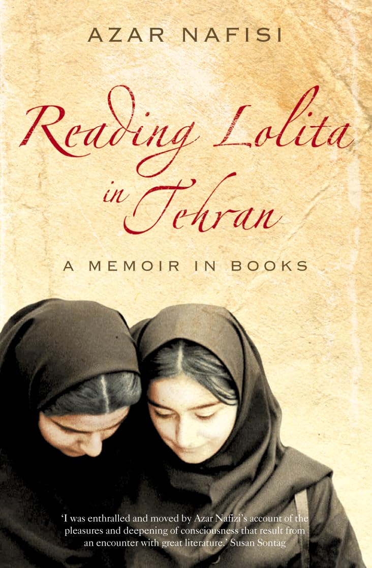Book cover of 'Reading Lolita in Tehran' with two women in hijabs and a vintage paper texture. For online book buying throughout Bangladesh, Bookish Wonderland lets readers order reader-friendly printed books with delivery inside and outside Dhaka and attention to high-quality stitched and glue binding.