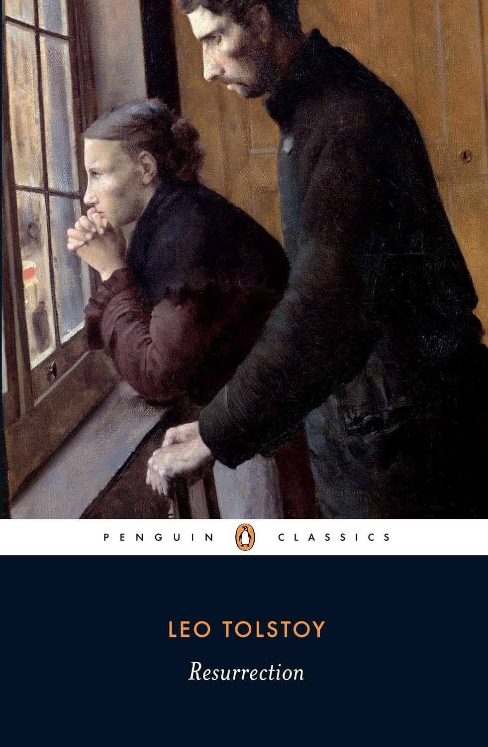 Book cover of 'Resurrection' by Leo Tolstoy with a couple looking out a window. For customers across Bangladesh, Bookish Wonderland makes it easier to get books for study and leisure through convenient delivery across Bangladesh and clear print with strong binding.