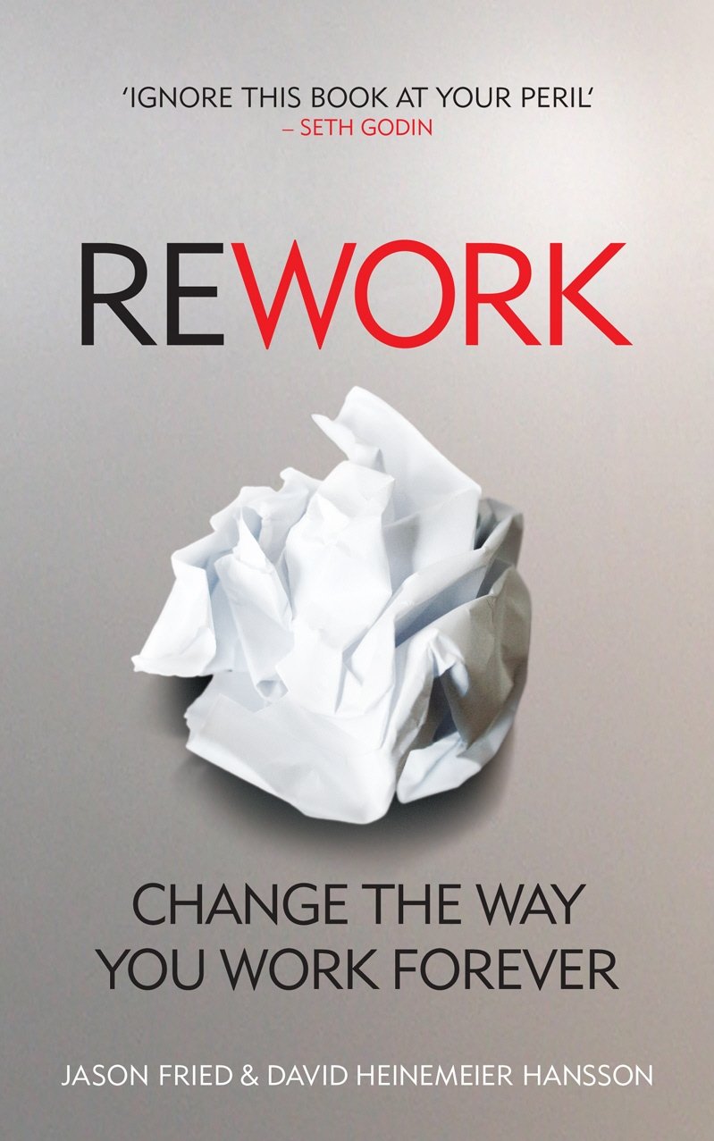 Book cover of 'REWORK' with crumpled paper and text on a gray background. For customers across Bangladesh, Bookish Wonderland makes it easier to find durable printed books through nationwide delivery and clear print with strong binding.