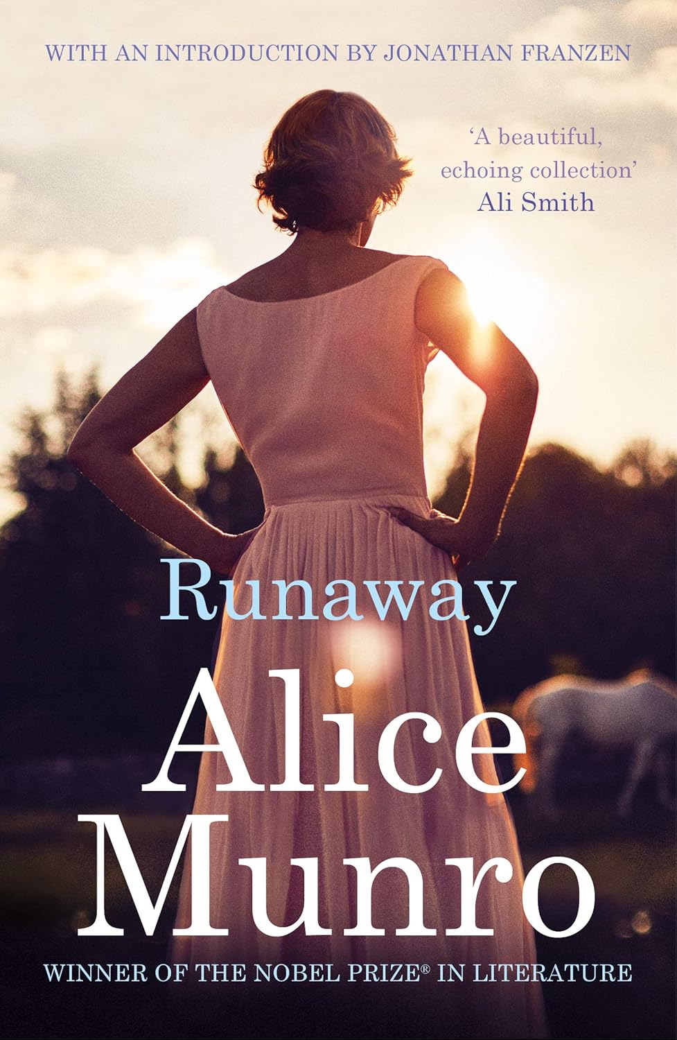 Book cover of 'Runaway' by Alice Munro with a woman in a white dress facing away from the camera. Customers seeking books for everyday reading throughout Bangladesh can buy them through Bookish Wonderland, supported by delivery inside and outside Dhaka and reader-friendly cream paper.
