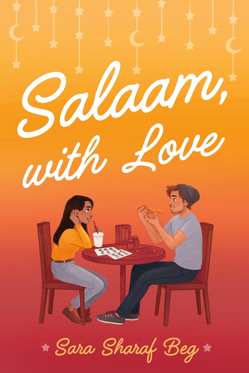 Book cover of 'Salaam, with Love' featuring two people sitting at a table on an orange background. Bookish Wonderland supports book lovers across Bangladesh who want to purchase quality English books, offering fast delivery options in Dhaka plus durable stitched-and-glue binding.