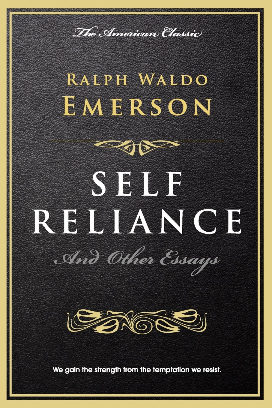 Book cover of 'Self Reliance and Other Essays' by Ralph Waldo Emerson with decorative elements on a black background. Readers across Bangladesh can shop for quality English books from Bookish Wonderland with convenient delivery across Bangladesh, while enjoying comfortable cream paper and clear printing.