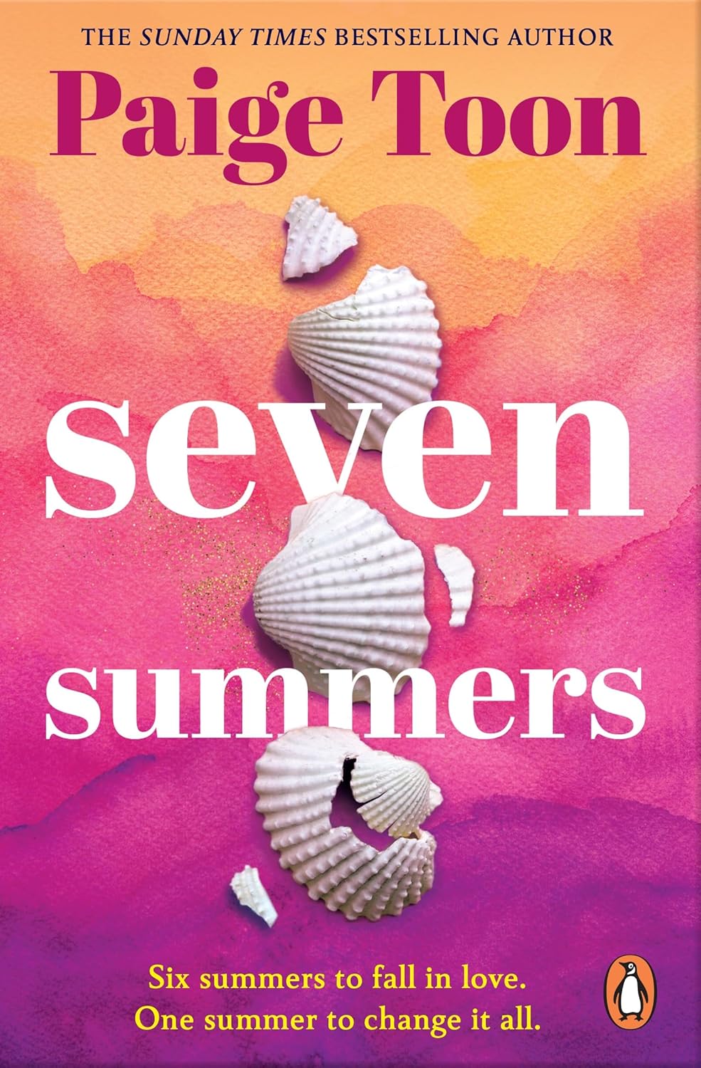 Book cover of 'Seven Summers' by Paige Toon with seashells on a colorful background. Bookish Wonderland provides a convenient way for readers across Bangladesh to choose books for everyday reading with Cash on Delivery across Bangladesh and reader-friendly cream paper.