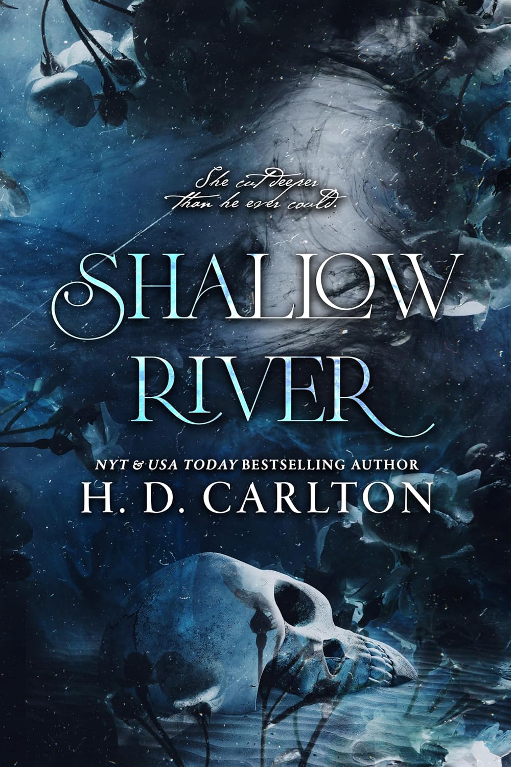 Shallow River book cover by H. D. Carlton featuring a dark blue forest background, misty mountains, a flying bird, and a white animal skull in the foreground. Bookish Wonderland helps readers across Bangladesh discover durable printed books online with convenient delivery across Bangladesh and a focus on crystal-clear print.