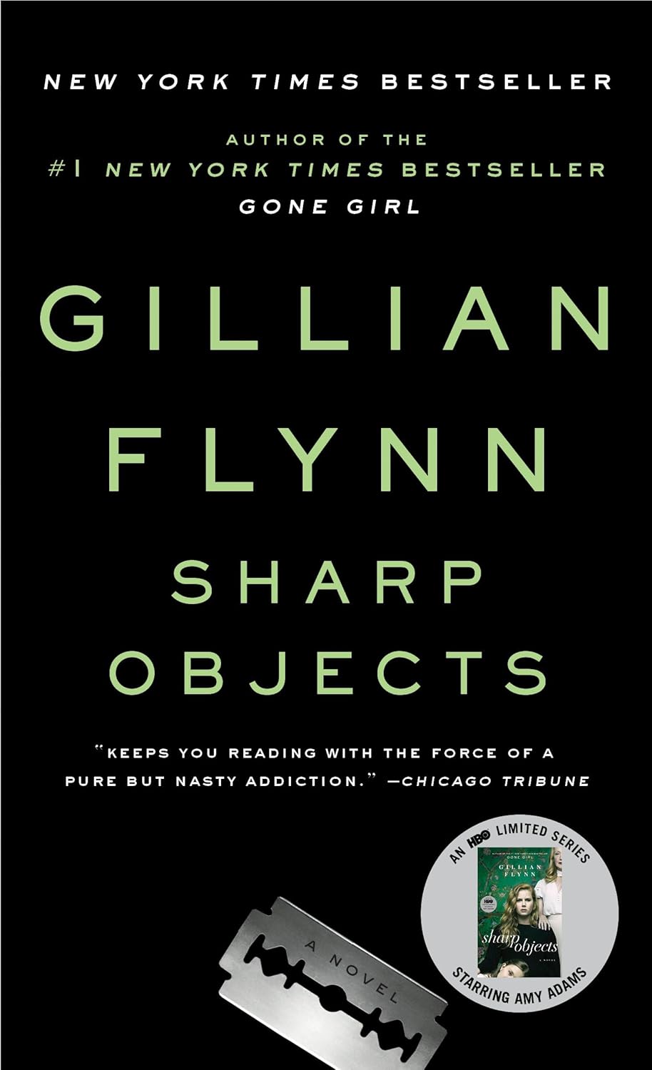 Book cover of 'Sharp Objects' by Gillian Flynn with text and graphics on a black background. Bookish Wonderland helps readers across Bangladesh choose reader-friendly printed books online with fast delivery options in Dhaka and a focus on high-quality stitched and glue binding.