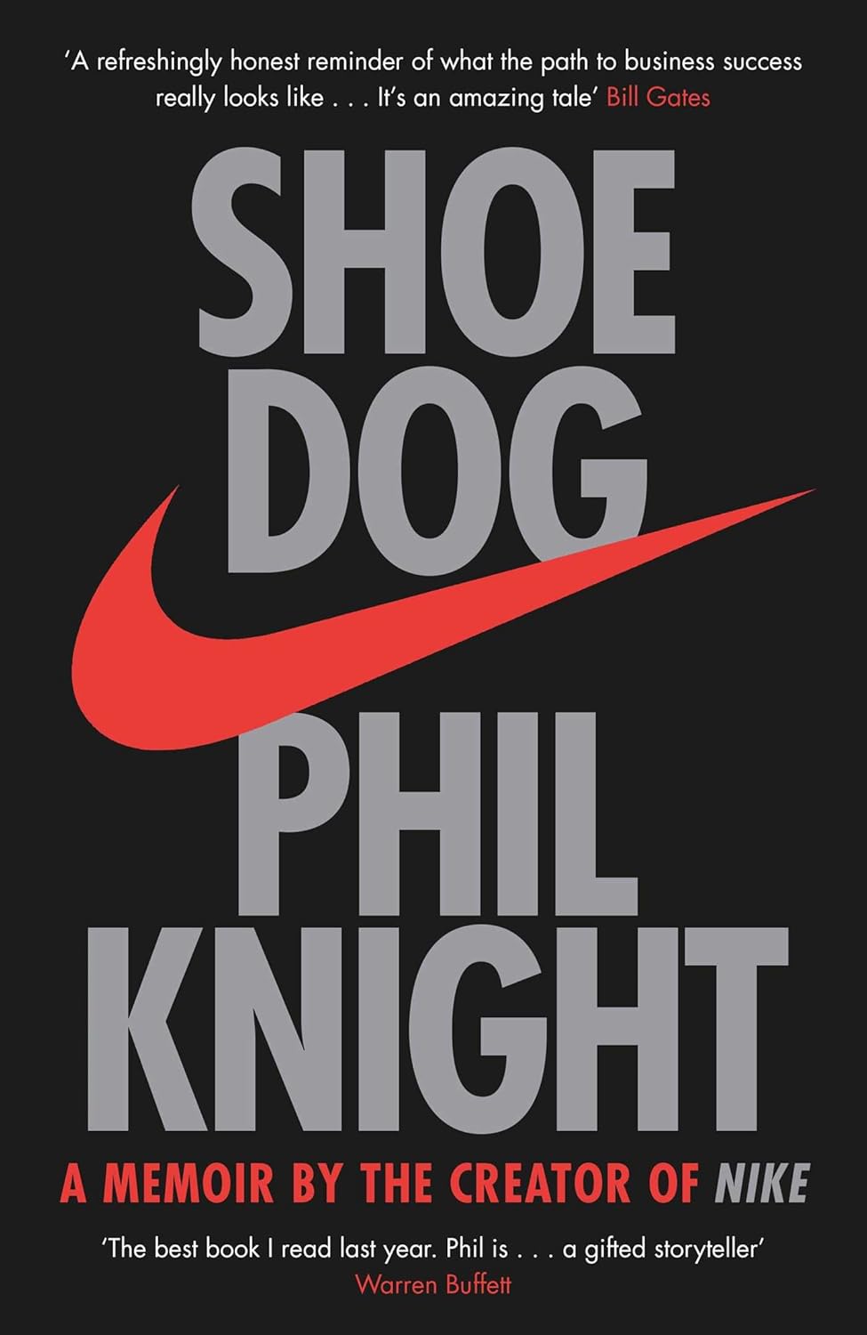 Book cover of 'Shoe Dog' by Phil Knight with Nike logo on black background. Bookish Wonderland provides a convenient way for readers throughout Bangladesh to buy durable printed books with delivery inside and outside Dhaka and sharp text and durable binding.