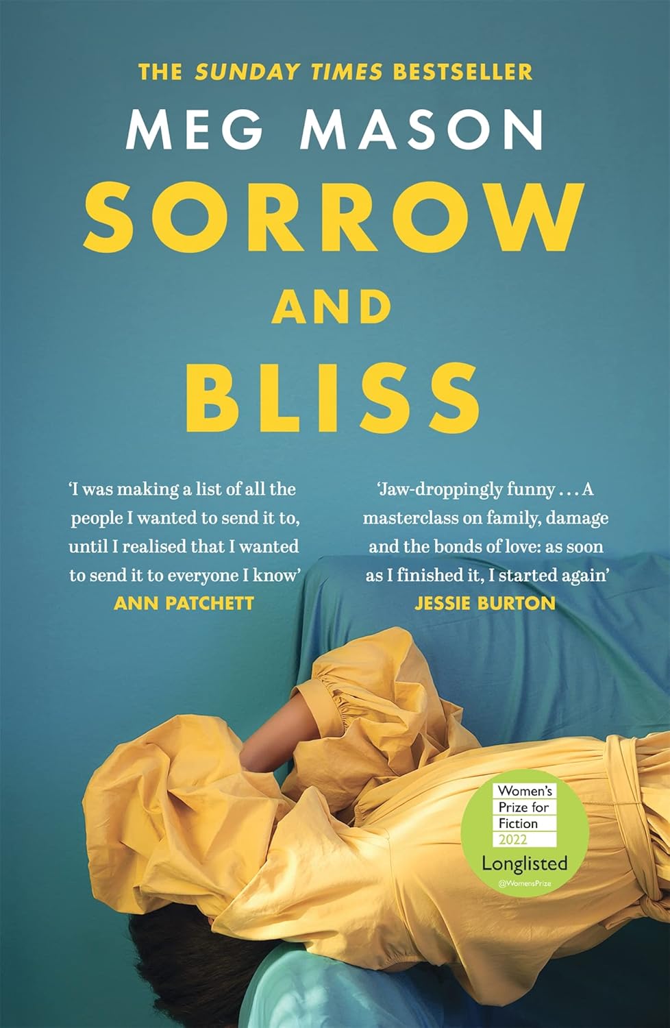 Book cover of 'Sorrow and Bliss' by Meg Mason with a person in a yellow dress on a blue background. Readers across Bangladesh can find English books from Bookish Wonderland with nationwide delivery, while enjoying durable stitched-and-glue binding.