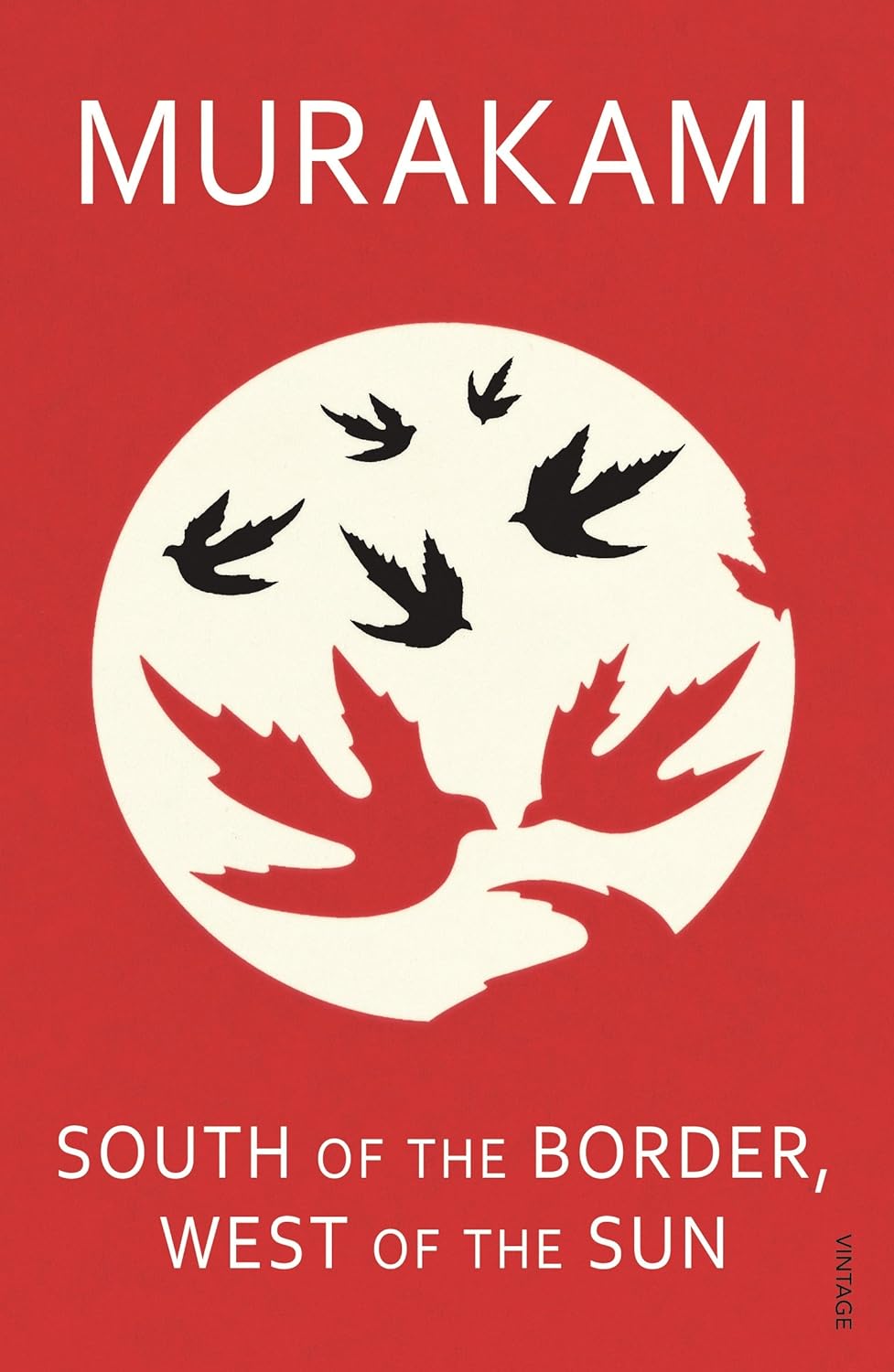 Book cover of 'South of the Border, West of the Sun' by Murakami with a red background and white and black design. Online shoppers throughout Bangladesh can order English books at Bookish Wonderland with online ordering with home delivery and editions featuring comfortable cream paper and clear printing.