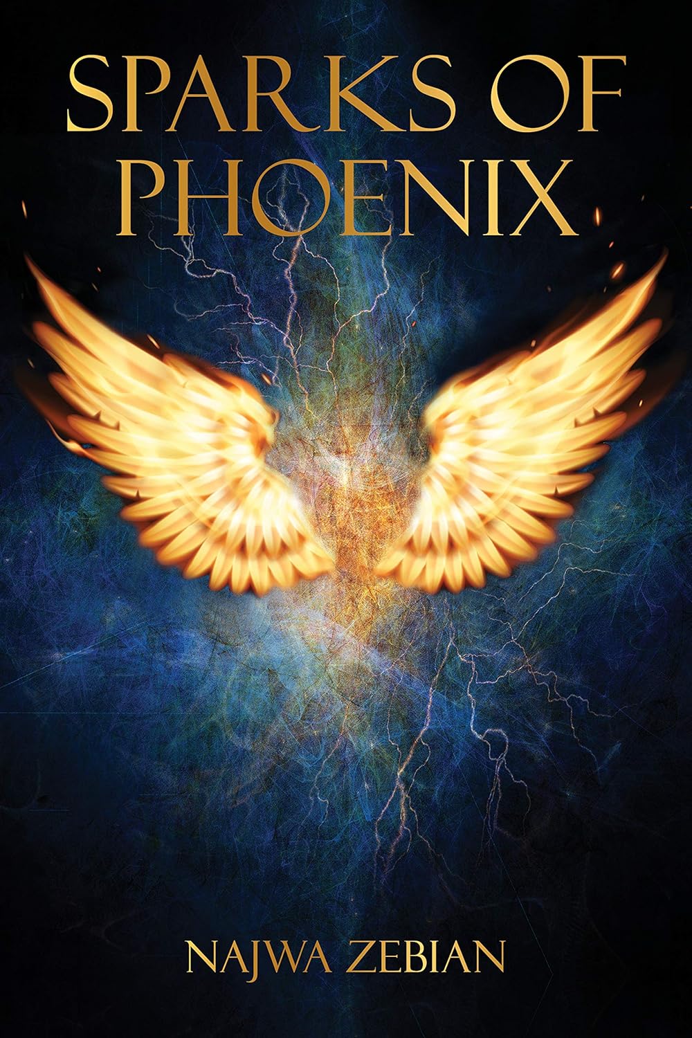 Book cover of 'Sparks of Phoenix' with wings and lightning design. Online shoppers throughout Bangladesh can buy printed English books at Bookish Wonderland with online ordering with home delivery and editions featuring durable stitched-and-glue binding.