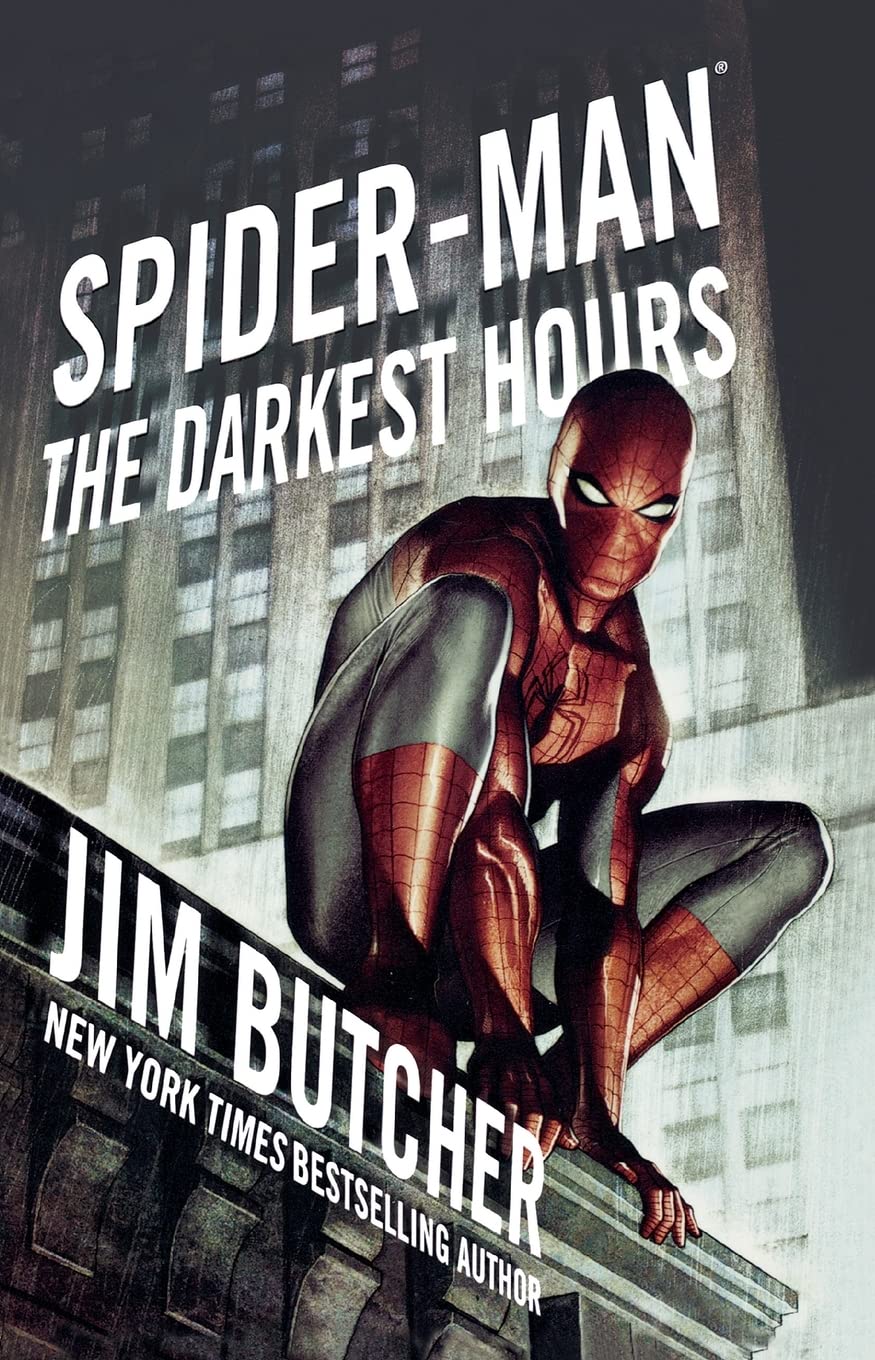 Book cover of 'Spider-Man: The Darkest Hours' by Jim Butcher with Spider-Man on a building.  For customers across Bangladesh, Bookish Wonderland makes it easier to purchase printed English books through delivery inside and outside Dhaka and durable stitched-and-glue binding.