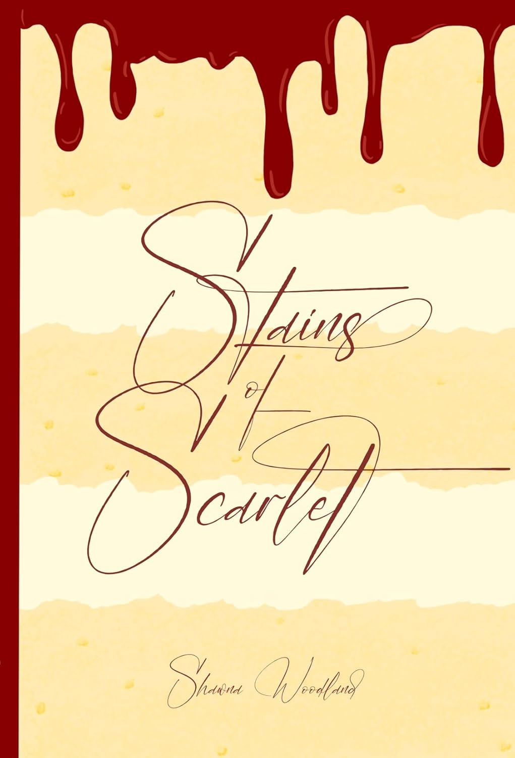 Book cover of 'Stains of Scarlet' with a red border and cream-colored background. For online book buying throughout Bangladesh, Bookish Wonderland lets readers shop for English books with delivery inside and outside Dhaka and attention to durable stitched-and-glue binding.
