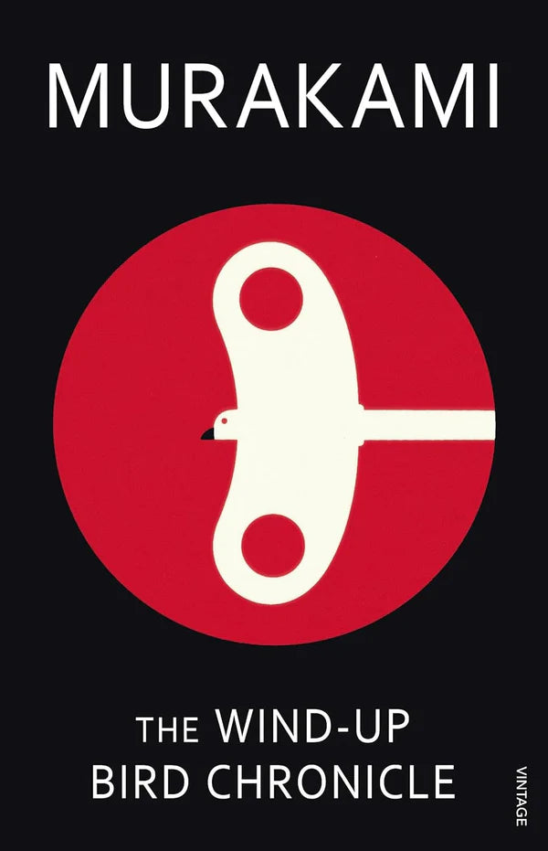 Book cover of 'The Wind-Up Bird Chronicle' by Haruki Murakami with a red circle and white bird design on a black background which is available in Bangladesh.