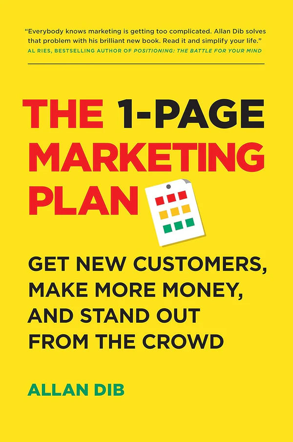 Book cover of 'The 1-Page Marketing Plan' with a yellow background and text about marketing strategies. For customers across Bangladesh, Bookish Wonderland makes it easier to purchase English books through online ordering with home delivery and crystal-clear print.