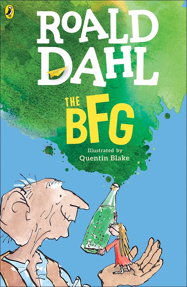 Book cover of 'The BFG' by Roald Dahl with a green and blue background. Book buyers throughout Bangladesh can buy reader-friendly printed books from Bookish Wonderland, combining Cash on Delivery across Bangladesh with durable stitched-and-glue binding.