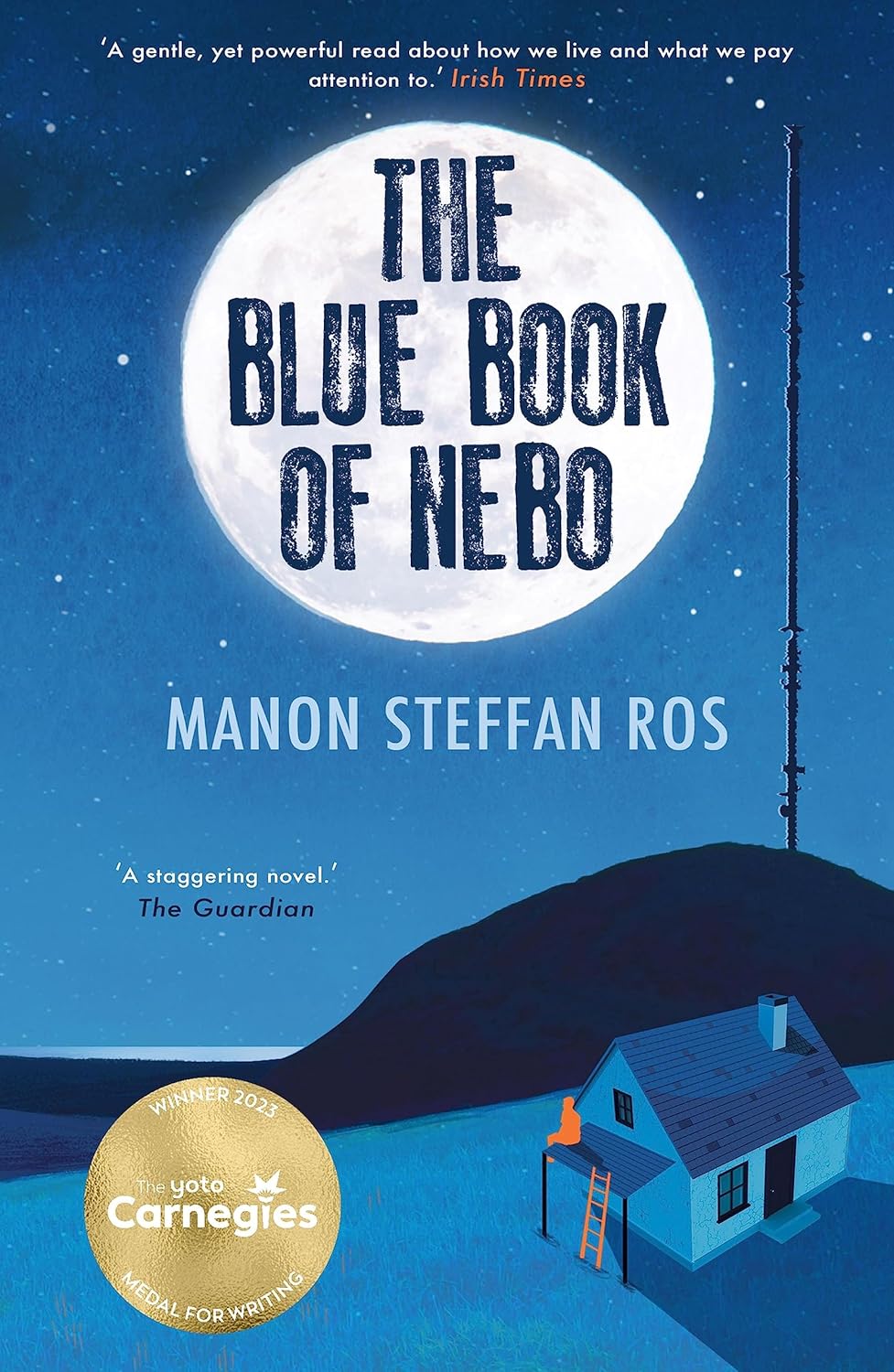 Book cover of 'The Blue Book of Nebo' with a moon, house, and radio tower against a blue night sky.  Readers across Bangladesh can discover English books from Bookish Wonderland with fast delivery options in Dhaka, while enjoying durable stitched-and-glue binding.