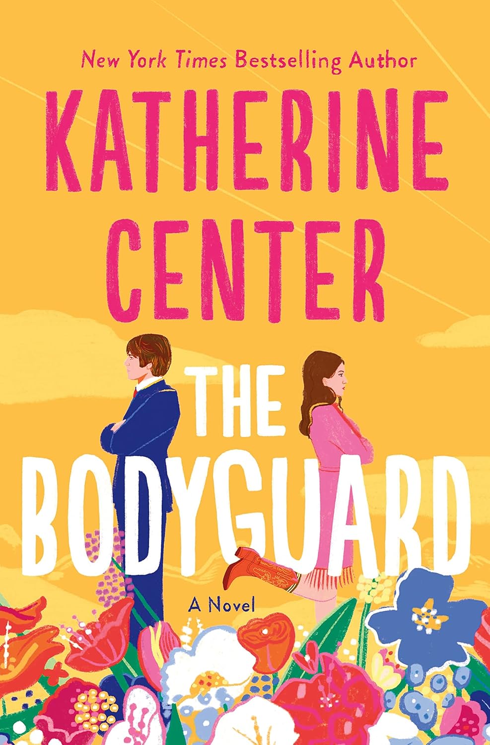 Book cover of The Bodyguard by Katherine Center, featuring two illustrated characters against a peach background with colorful floral designs. Online shoppers across Bangladesh can shop for quality English books at Bookish Wonderland with convenient delivery across Bangladesh and editions featuring crystal-clear print.
