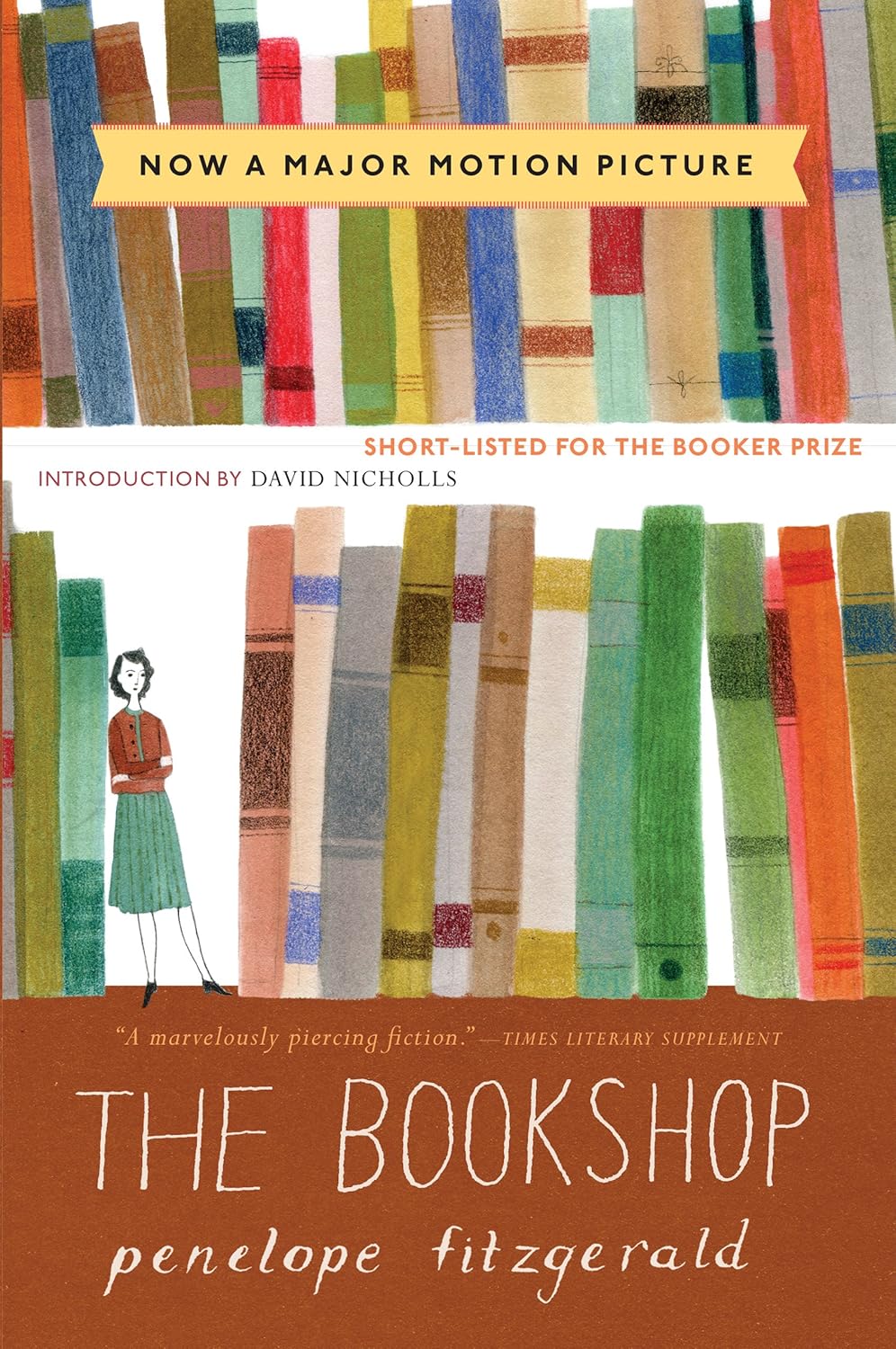 Book cover of 'The Bookshop' with colorful bookshelf design and text about a motion picture adaptation. Online shoppers throughout Bangladesh can order premium-quality books at Bookish Wonderland with nationwide delivery and editions featuring reader-friendly cream paper.
