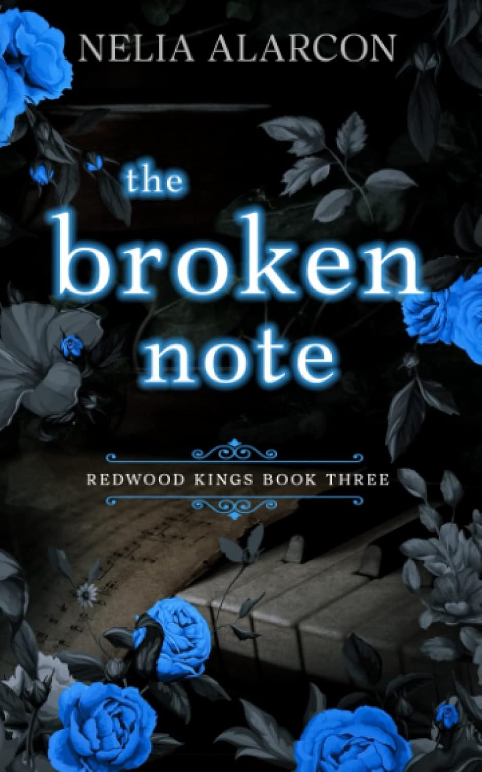 Book cover of 'The Broken Note' by Nelia Alarcon with blue roses and a wooden surface. Best price in Bangladesh.