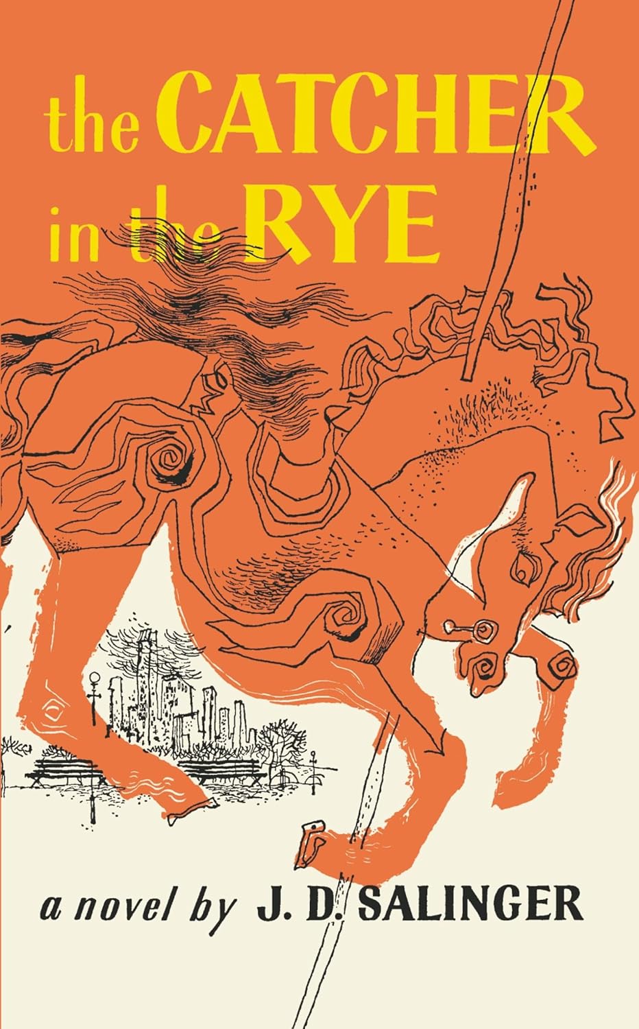 Book cover of 'The Catcher in the Rye' with a stylized illustration of a horse and cityscape. For online book buying across Bangladesh, Bookish Wonderland lets readers purchase printed English books with Cash on Delivery across Bangladesh and attention to clear print with strong binding.