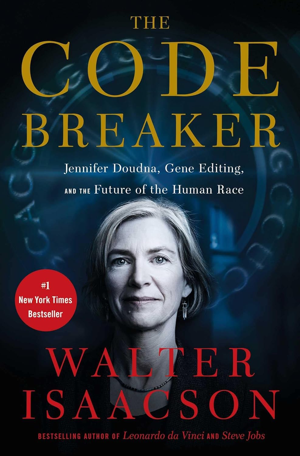 Book cover of 'The Code Breaker' by Walter Isaacson with a woman's face and DNA double helix. Customers seeking English books throughout Bangladesh can shop for them through Bookish Wonderland, supported by urgent delivery options in Dhaka and durable stitched-and-glue binding.
 	
