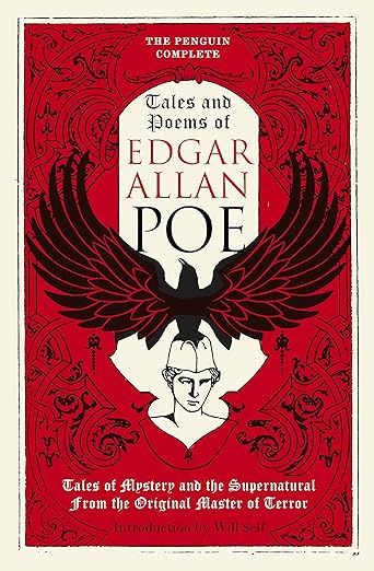 Book cover of 'Tales and Poems of Edgar Allan Poe' with a red background and black wings. Bookish Wonderland helps readers across Bangladesh buy books for study and leisure online with fast delivery options in Dhaka and a focus on reader-friendly cream paper.