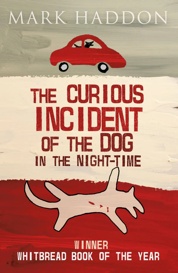 Book cover of 'The Curious Incident of the Dog in the Night-Time' by Mark Haddon with a red car and dog illustration. Customers seeking durable printed books across Bangladesh can purchase them through Bookish Wonderland, supported by delivery inside and outside Dhaka and comfortable cream paper and clear printing.