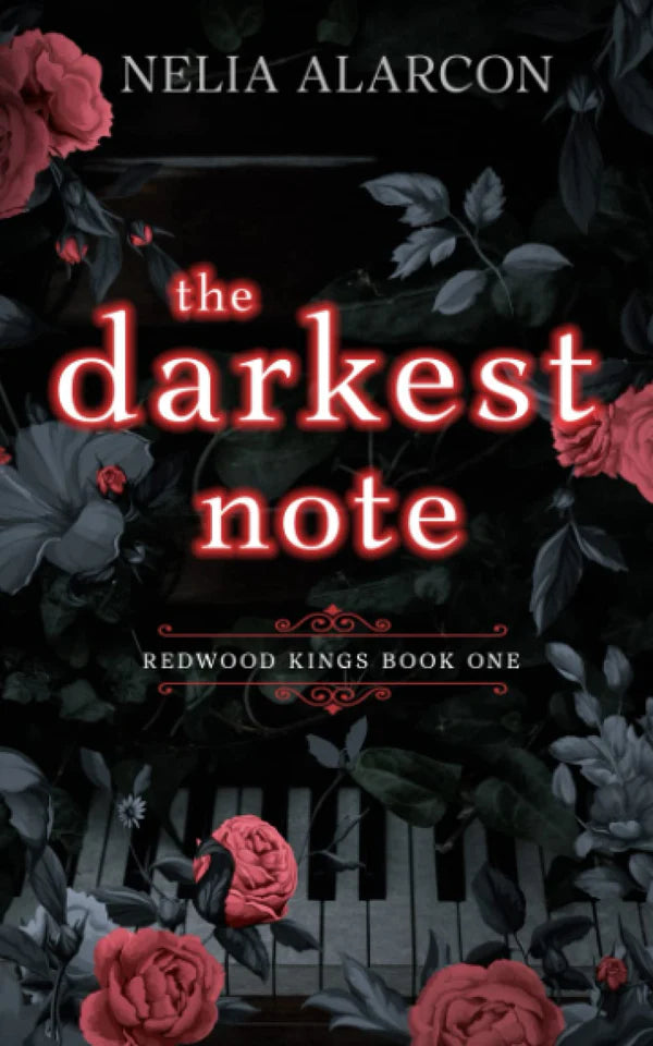 Book cover of 'The Darkest Note' by Nelia Alarcon with floral design and piano keys. The largest online bookshop in Bangladesh.