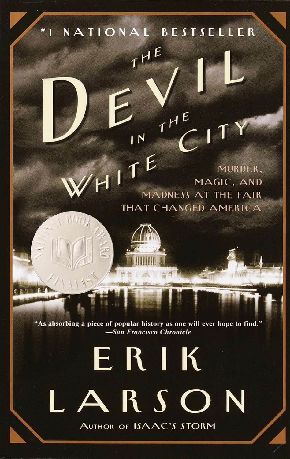 Book cover of 'The Devil in the White City' by Erik Larson with a dark sky and fairground scene. Readers across Bangladesh can shop for quality English books from Bookish Wonderland with Cash on Delivery across Bangladesh, while enjoying sharp text and durable binding.