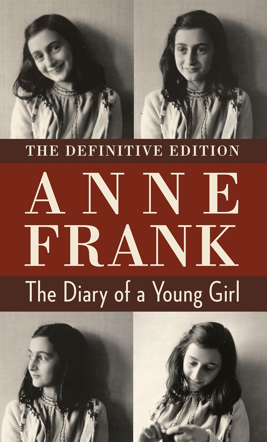 Book cover of 'The Diary of a Young Girl' by Anne Frank with black and white photos of Anne Frank.Customers seeking English books throughout Bangladesh can buy them through Bookish Wonderland, supported by fast delivery options in Dhaka and sharp text and durable binding.