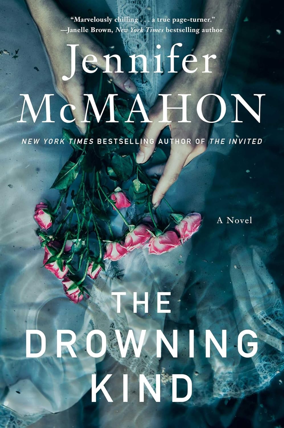 Book cover of 'The Drowning Kind' by Jennifer McMahon with a hand holding flowers underwater.For customers throughout Bangladesh, Bookish Wonderland makes it easier to buy printed English books through online ordering with home delivery and premium eye-soothing cream paper.
