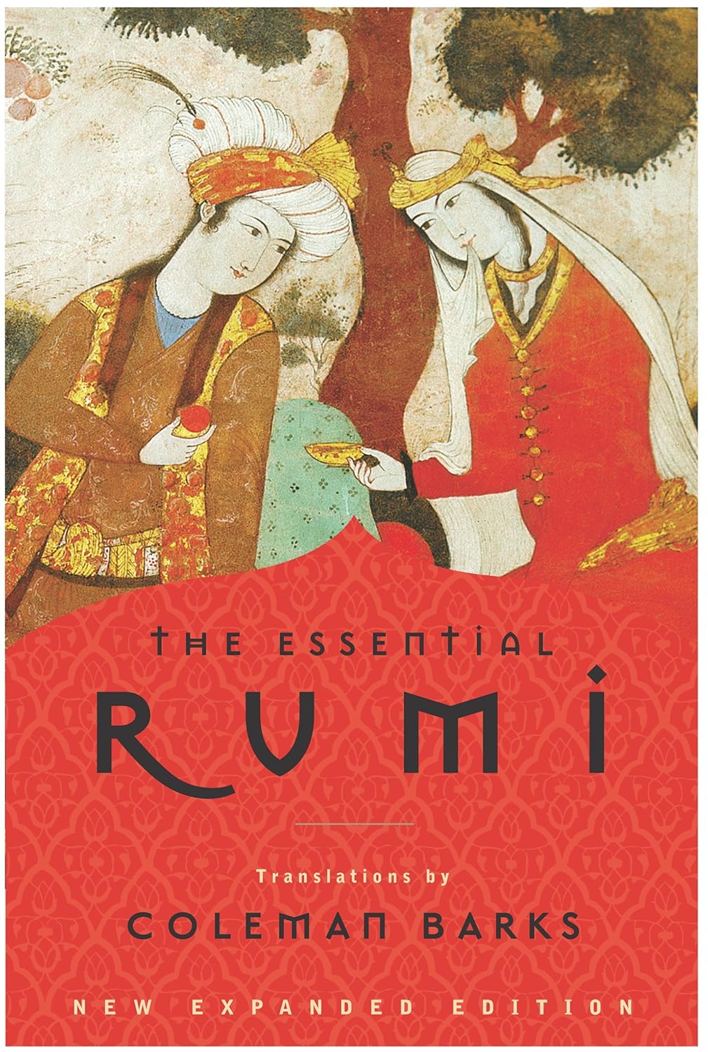 Book cover of The Essential Rumi, translated by Coleman Barks, featuring Persian-style artwork of two figures above a red patterned title panel.Bookish Wonderland supports book lovers throughout Bangladesh who want to buy durable printed books, offering delivery inside and outside Dhaka plus premium eye-soothing cream paper.
