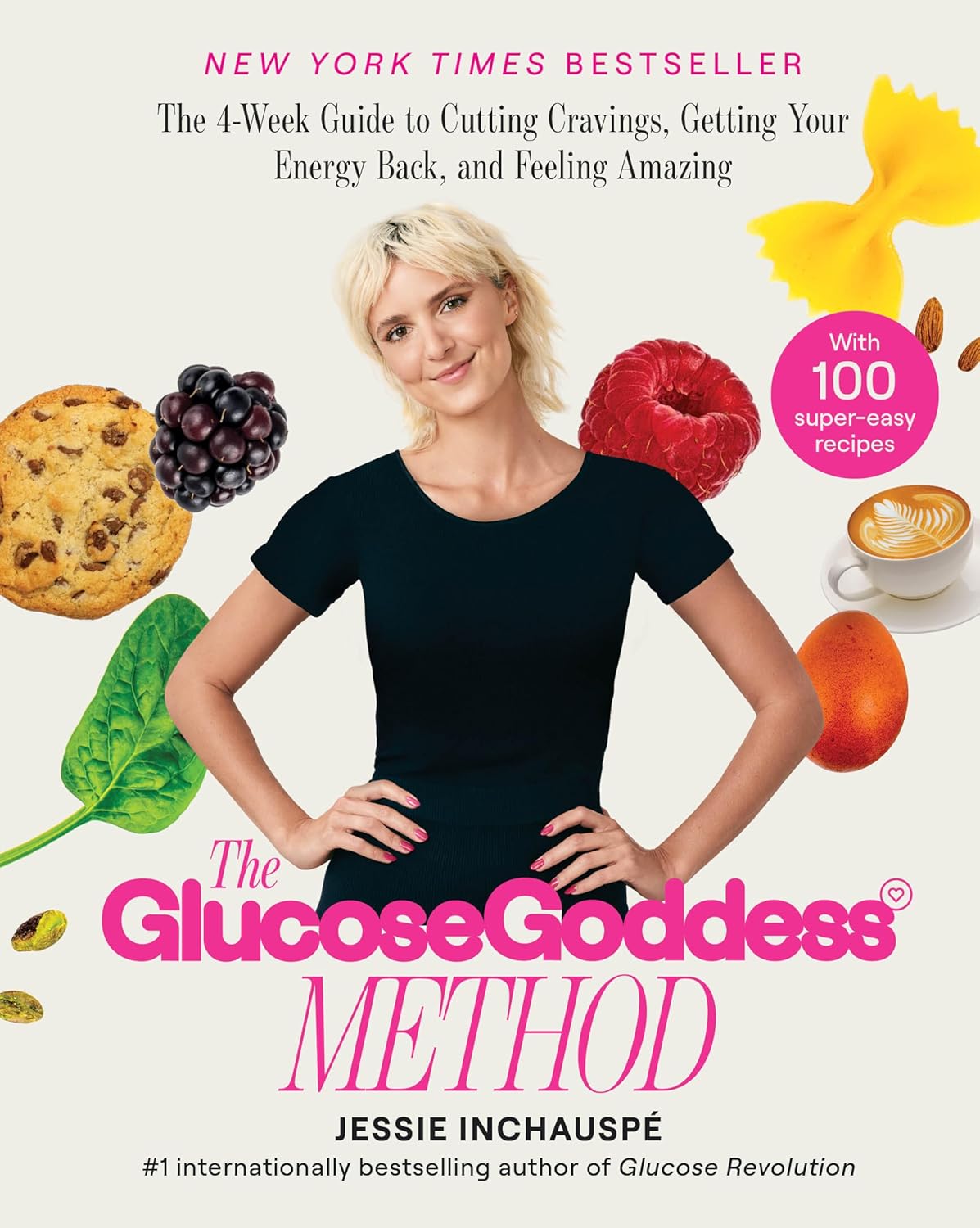 Book cover of 'The Glucose Goddess Method' with a woman and food items on a light background. Customers seeking printed English books across Bangladesh can shop for them through Bookish Wonderland, supported by convenient delivery across Bangladesh and premium eye-soothing cream paper.
