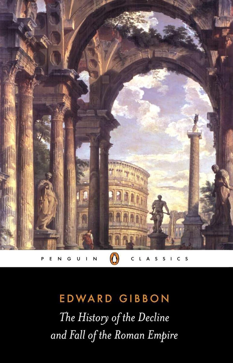 Book cover of 'The History of the Decline and Fall of the Roman Empire' by Edward Gibbon with classical architecture illustration. For online book buying throughout Bangladesh, Bookish Wonderland lets readers order quality English books with online ordering with home delivery and attention to comfortable cream paper and clear printing.