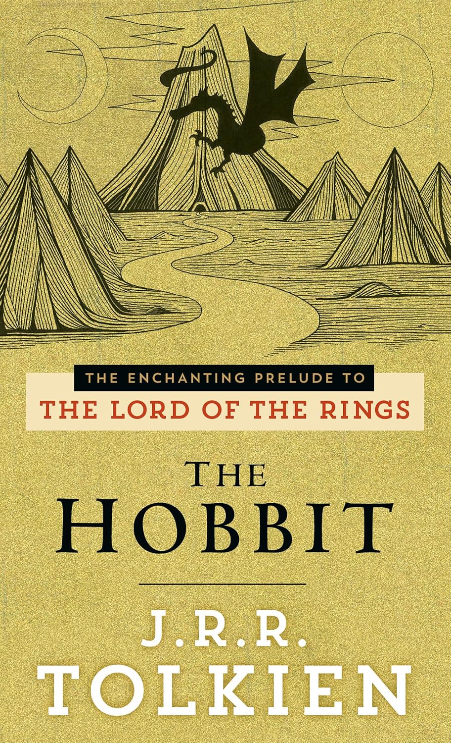 Book cover of 'The Hobbit' by J.R.R. Tolkien with mountain and dragon  illustration. For online book buying throughout Bangladesh, Bookish Wonderland lets readers order books for study and leisure with urgent delivery options in Dhaka and attention to premium eye-soothing cream paper.