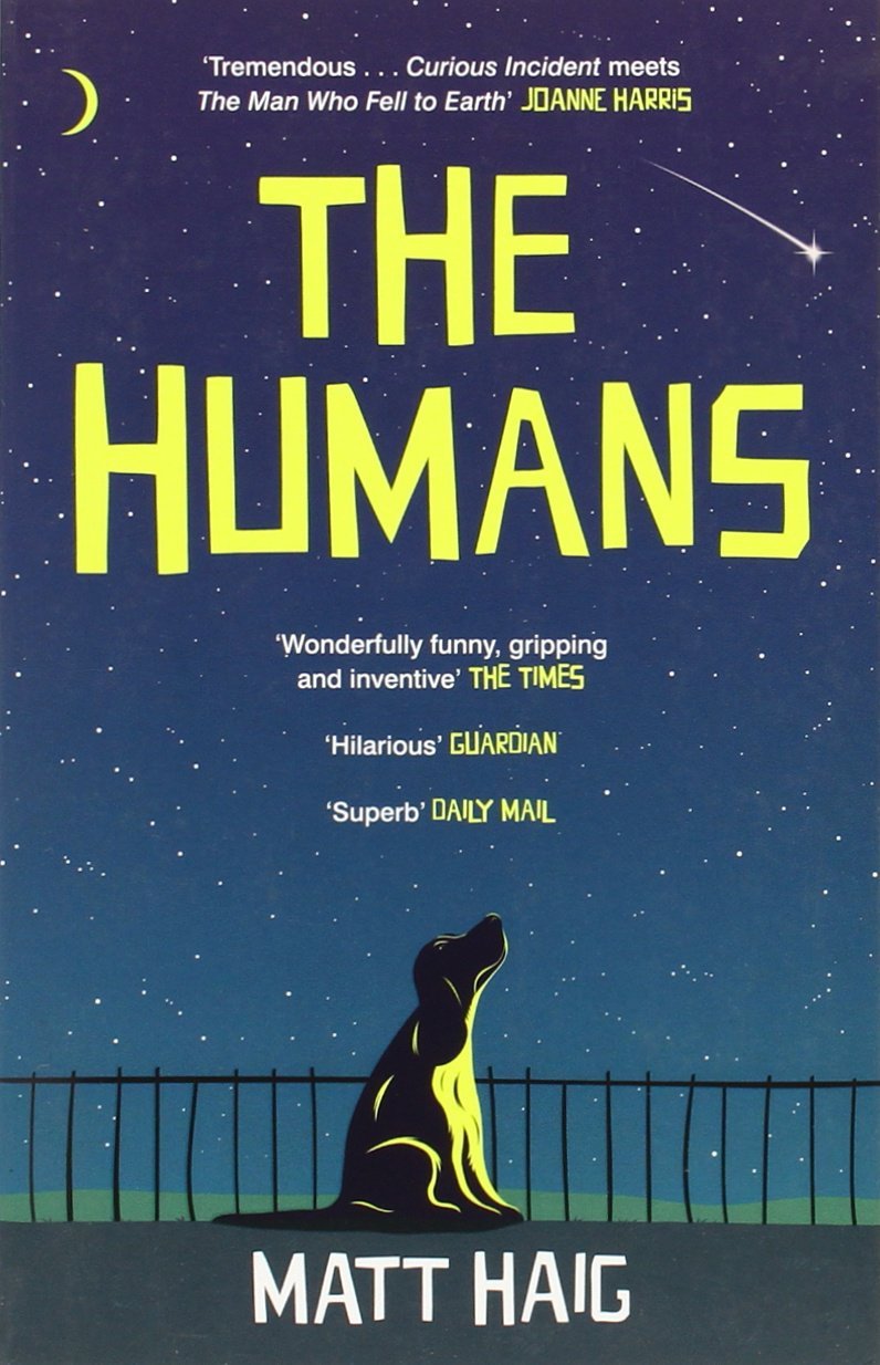 Book cover of 'The Humans' by Matt Haig with a dog looking up at a shooting star against a night sky. Customers seeking English books throughout Bangladesh can shop for them through Bookish Wonderland, supported by urgent delivery options in Dhaka and durable stitched-and-glue binding.