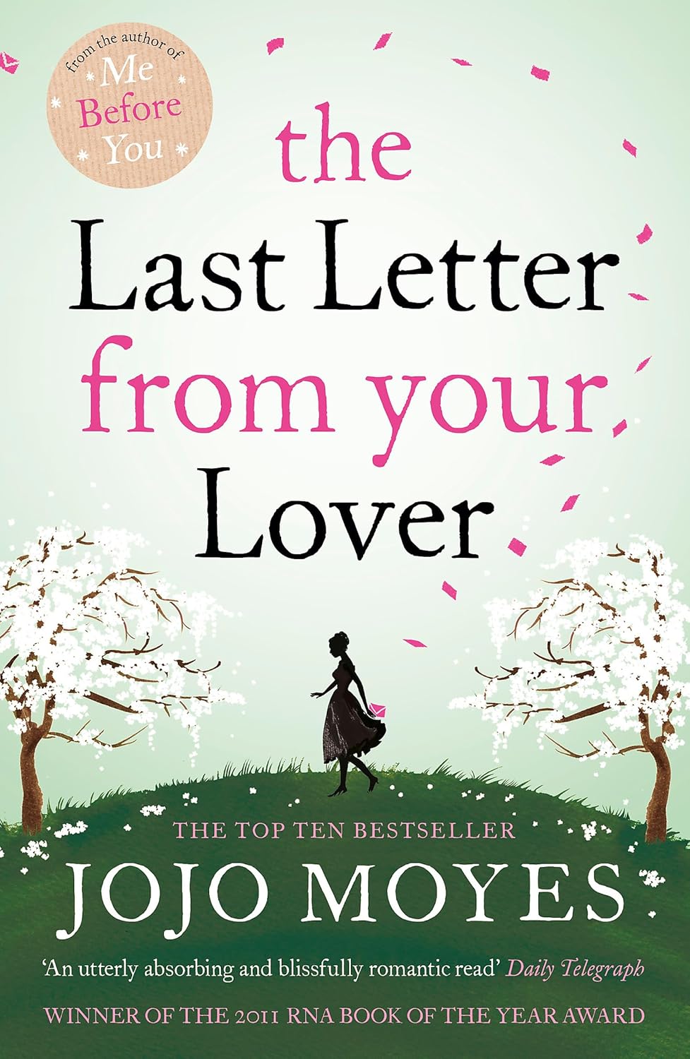 Book cover of 'The Last Letter from Your Lover' by Jojo Moyes with a woman walking between cherry blossom trees.Bookish Wonderland supports book lovers across Bangladesh who want to order English books, offering nationwide delivery plus clear print with strong binding.