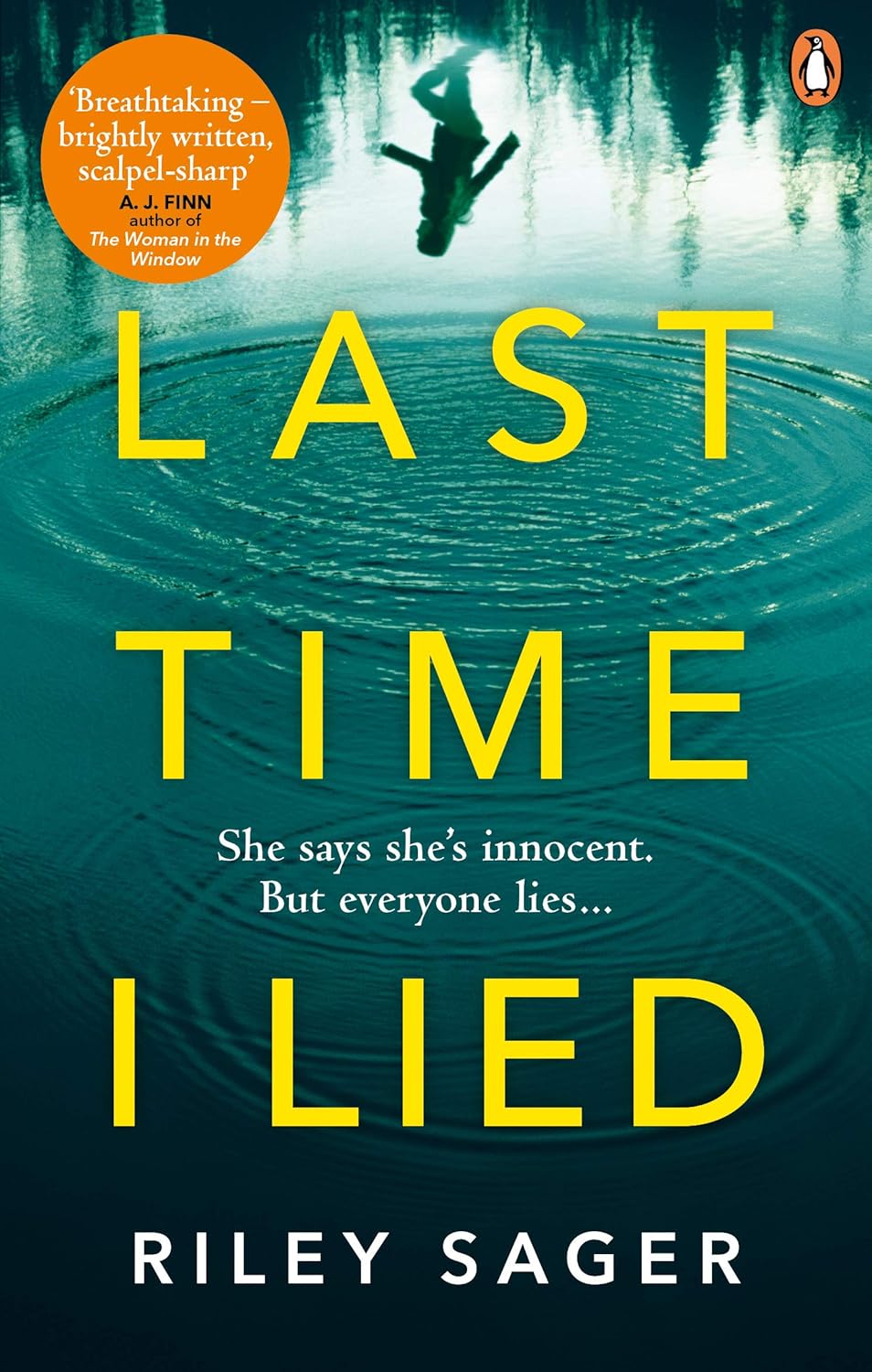 Book cover of 'Last Time I Lied' by Riley Sager with a silhouette in water and ripples.Bookish Wonderland supports book lovers across Bangladesh who want to shop for printed English books, offering urgent delivery options in Dhaka plus crystal-clear print.