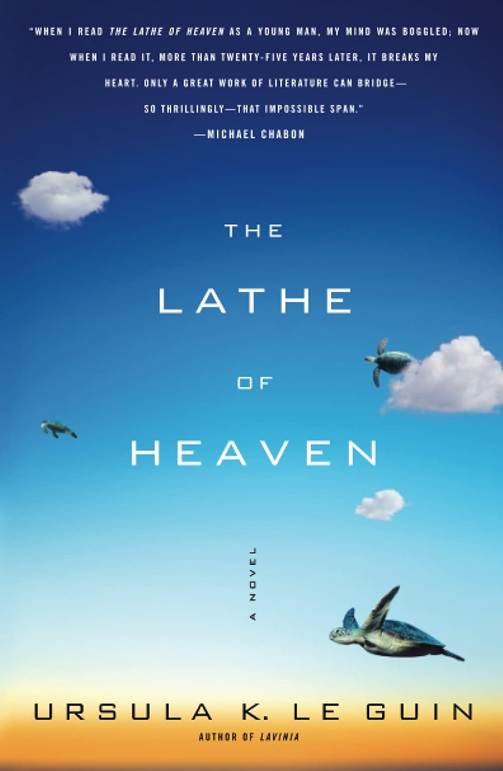 Book cover of 'The Lathe of Heaven' by Ursula K. Le Guin with turtles and a blue sky. Customers seeking reader-friendly printed books throughout Bangladesh can shop for them through Bookish Wonderland, supported by delivery inside and outside Dhaka and clear print with strong binding.
 	
