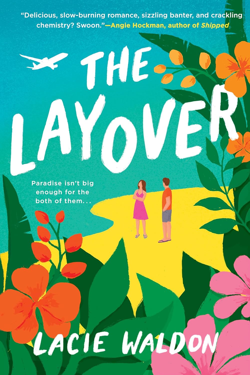 Book cover of 'The Layover' with tropical design and characters on a yellow path. Customers seeking quality English books throughout Bangladesh can shop for them through Bookish Wonderland, supported by online ordering with home delivery and durable stitched-and-glue binding.