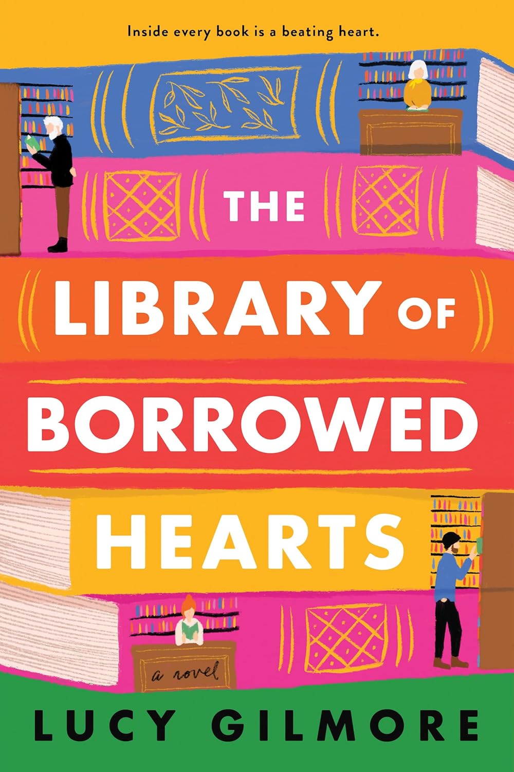 Book cover of 'The Library of Borrowed Hearts' by Lucy Gilmore with colorful design and bookshelf illustration. Bookish Wonderland serves readers throughout Bangladesh with premium-quality books, making it simple to find online through delivery inside and outside Dhaka and clear print with strong binding.