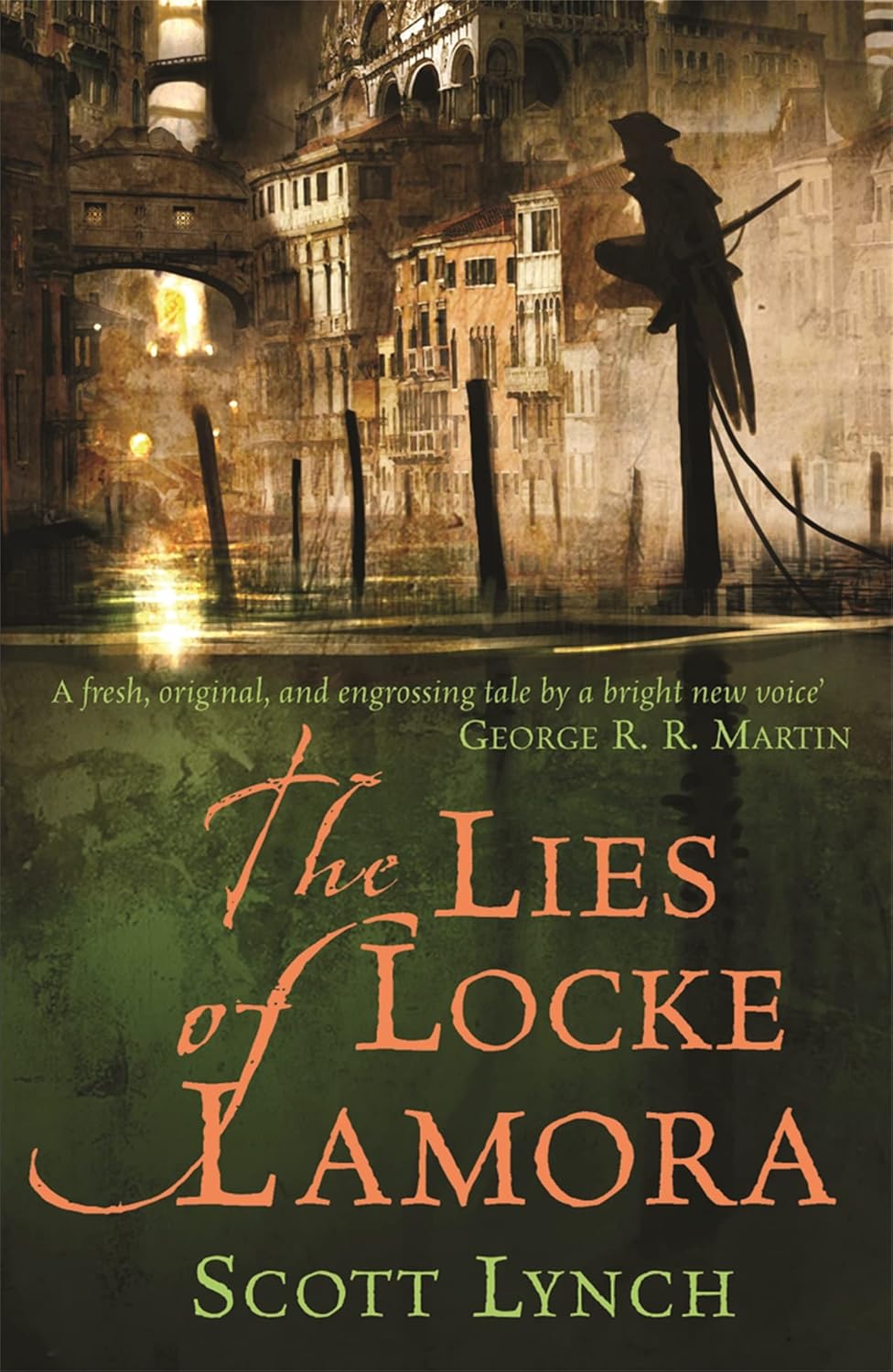 Book cover of 'The Lies of Locke Lamora' by Scott Lynch with a silhouette and cityscape background. Book buyers across Bangladesh can find premium-quality books from Bookish Wonderland, combining customer-friendly ordering and delivery with durable stitched-and-glue binding.