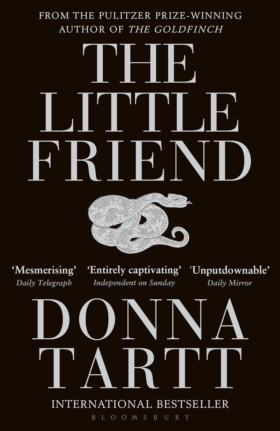 Book cover of 'The Little Friend' by Donna Tartt with a snake illustration on a black background.Bookish Wonderland serves readers throughout Bangladesh with reader-friendly printed books, making it simple to order online through delivery inside and outside Dhaka and durable stitched-and-glue binding.
