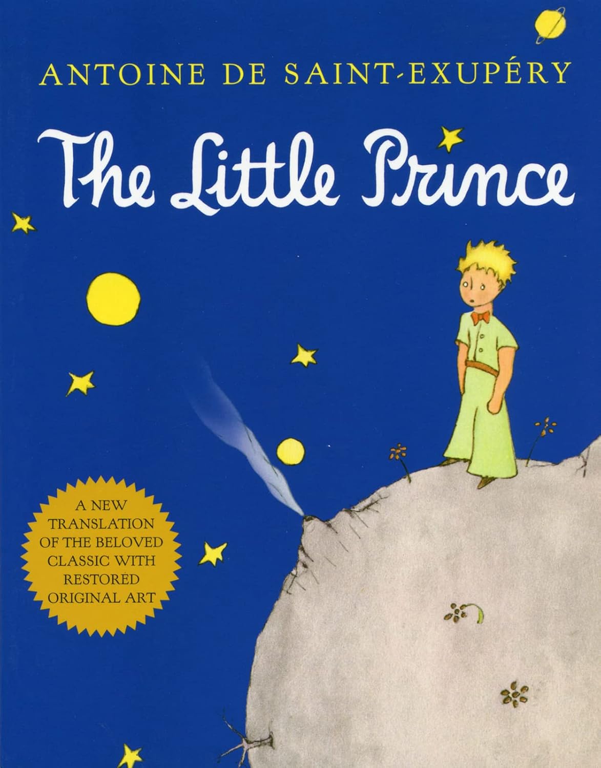 Book cover of 'The Little Prince' by Antoine de Saint-Exupéry with a boy on a mountain peak and stars in the background.Bookish Wonderland serves readers throughout Bangladesh with English books, making it simple to shop for online through fast delivery options in Dhaka and high-quality stitched and glue binding.