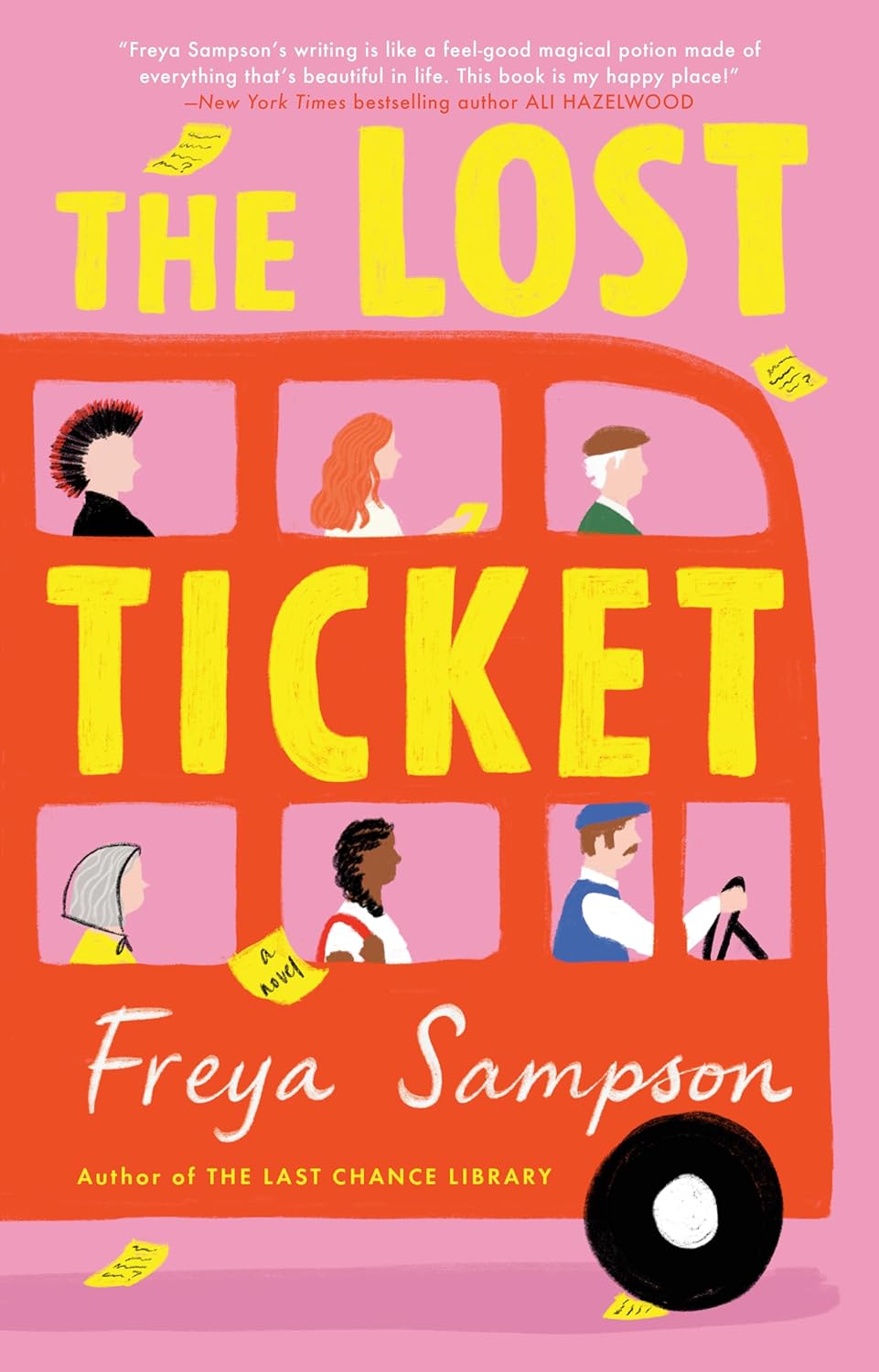 Book cover of 'The Lost Ticket' by Freya Sampson with a red bus illustration on a pink background. Customers seeking books for study and leisure throughout Bangladesh can shop for them through Bookish Wonderland, supported by urgent delivery options in Dhaka and reader-friendly cream paper.