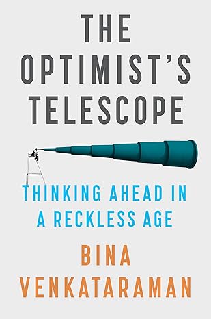 Book cover of 'The Optimist's Telescope' by Bina Venkataraman with a telescope illustration.Bookish Wonderland helps readers across Bangladesh purchase printed English books online with online ordering with home delivery and a focus on premium eye-soothing cream paper.