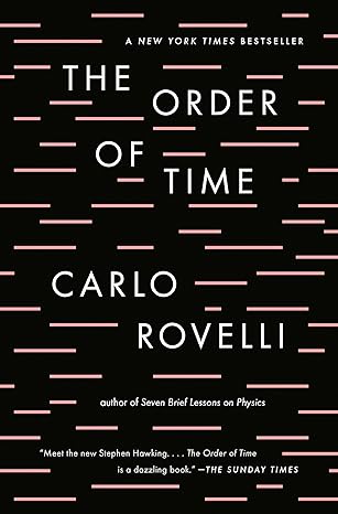 Book cover of 'The Order of Time' by Carlo Rovelli with a black background and pink horizontal lines.Bookish Wonderland helps readers across Bangladesh order premium-quality books online with fast delivery options in Dhaka and a focus on durable stitched-and-glue binding.