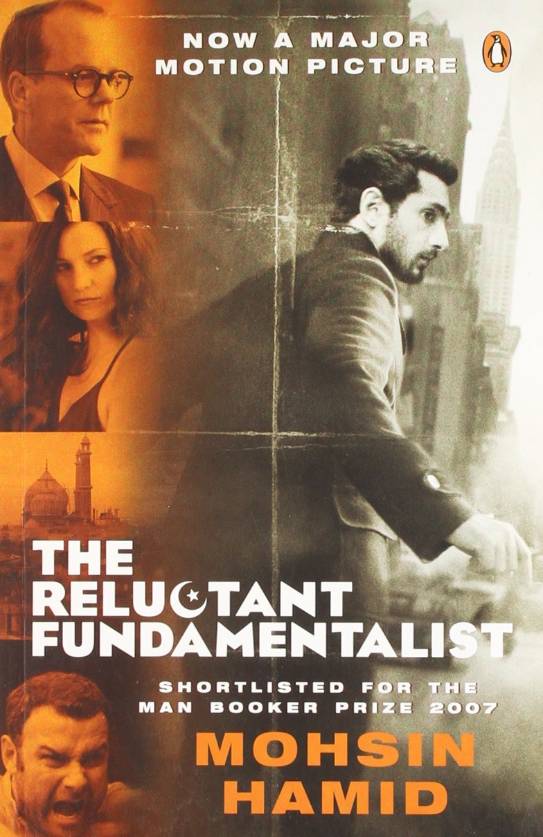 Book cover of 'The Reluctant Fundamentalist' with a collage of faces and text about the book and its  adaptation. Book buyers across Bangladesh can get printed English books from Bookish Wonderland, combining convenient delivery across Bangladesh with reader-friendly cream paper.