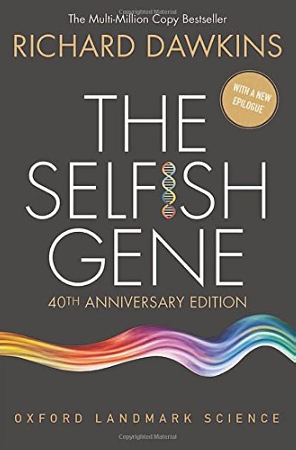 Book cover of 'The Selfish Gene' by Richard Dawkins with a gray background and colorful DNA strand. For customers across Bangladesh, Bookish Wonderland makes it easier to find books for study and leisure through Cash on Delivery across Bangladesh and comfortable cream paper and clear printing.