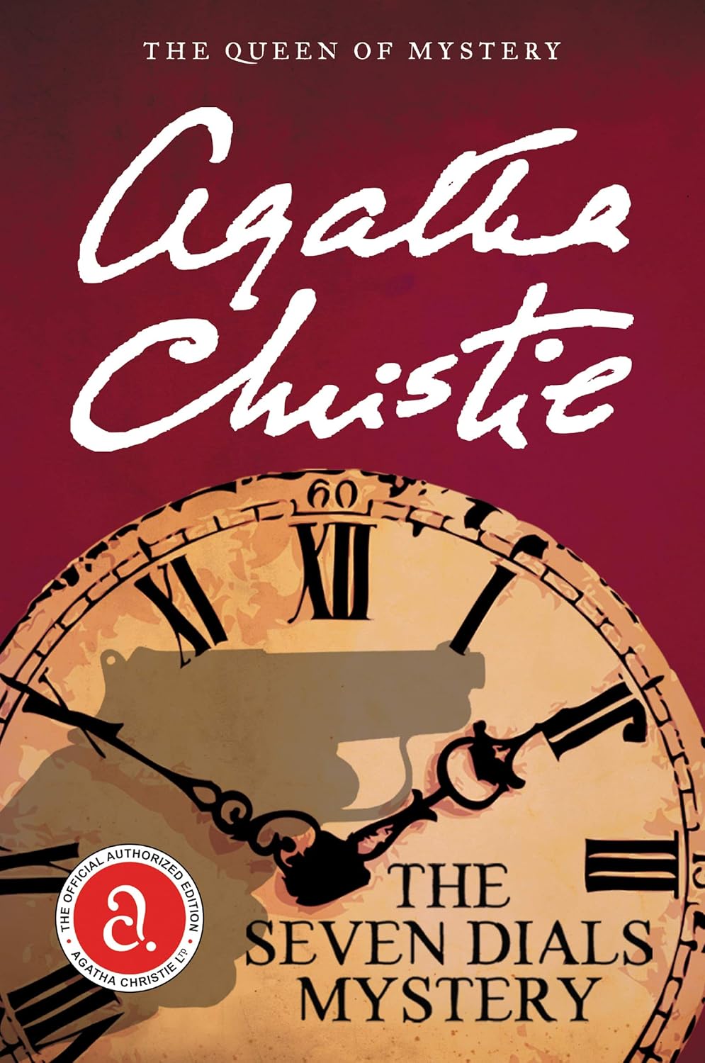 Book cover of 'The Seven Dials Mystery' by Agatha Christie with a clock design on a red background. Customers seeking English books across Bangladesh can get them through Bookish Wonderland, supported by nationwide delivery and durable stitched-and-glue binding.